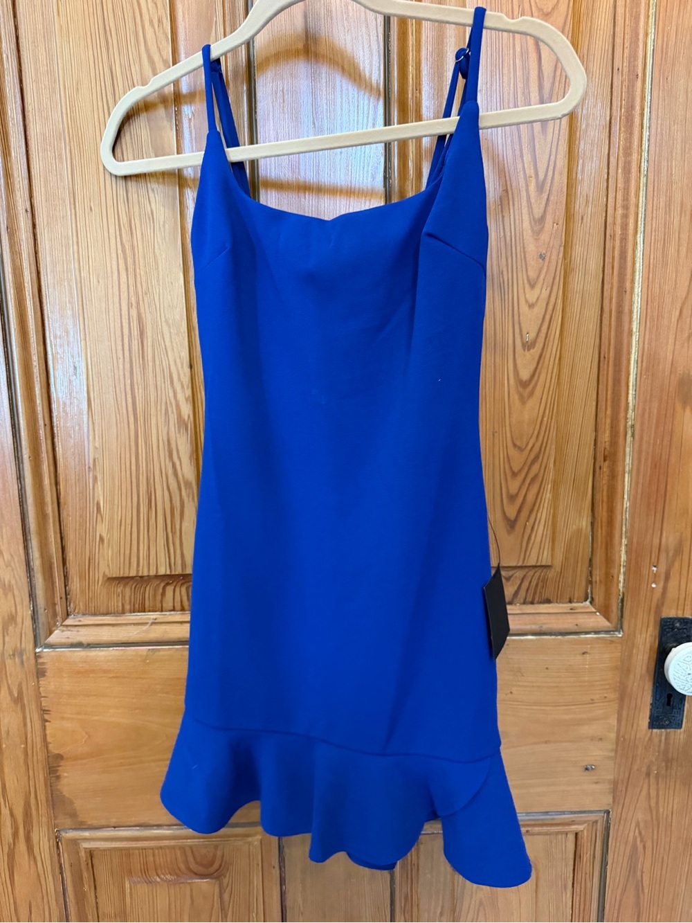 Lulu's Cobalt Blue Spaghetti Strap Ruffle-Hem Mini Dress